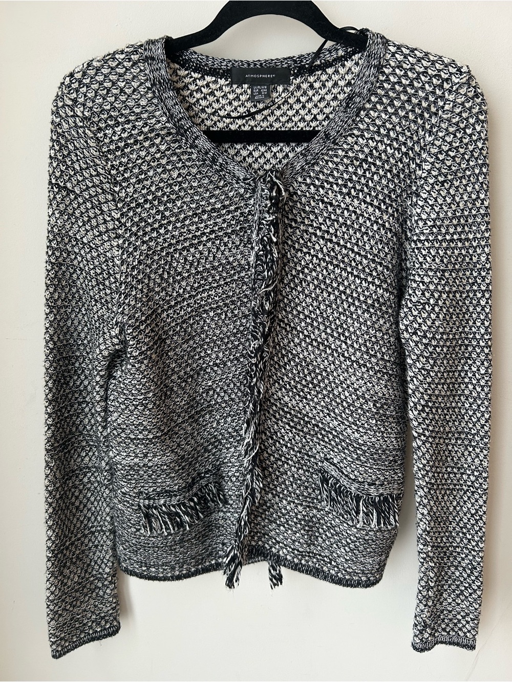 Atmosphere Primark Textured Fringe Cardigan Black White Boho Dark Academia L